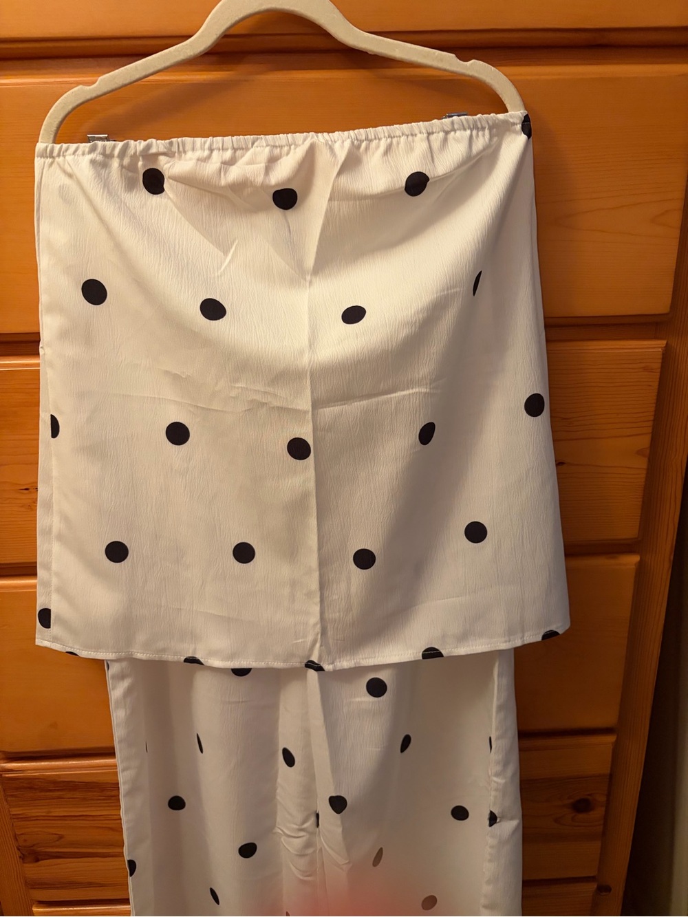 Polka Dot White Strapless 2 piece pant set